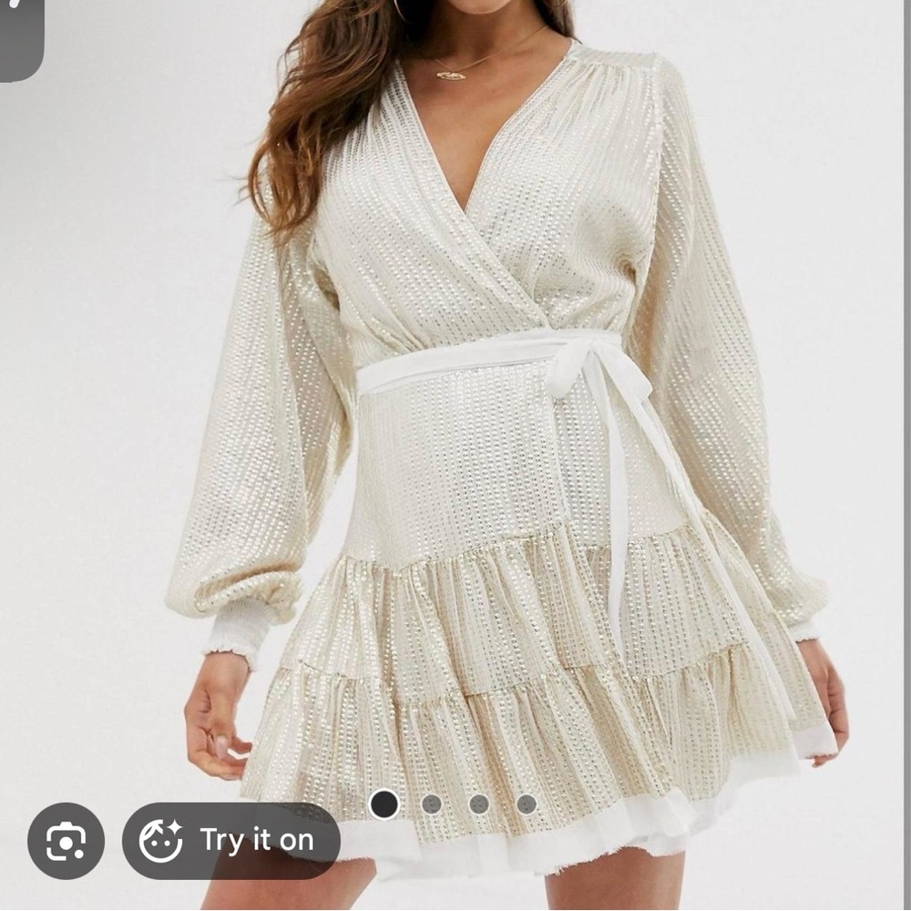 Metallic Wrap Tiered Mini Dress - ASOS CURVE